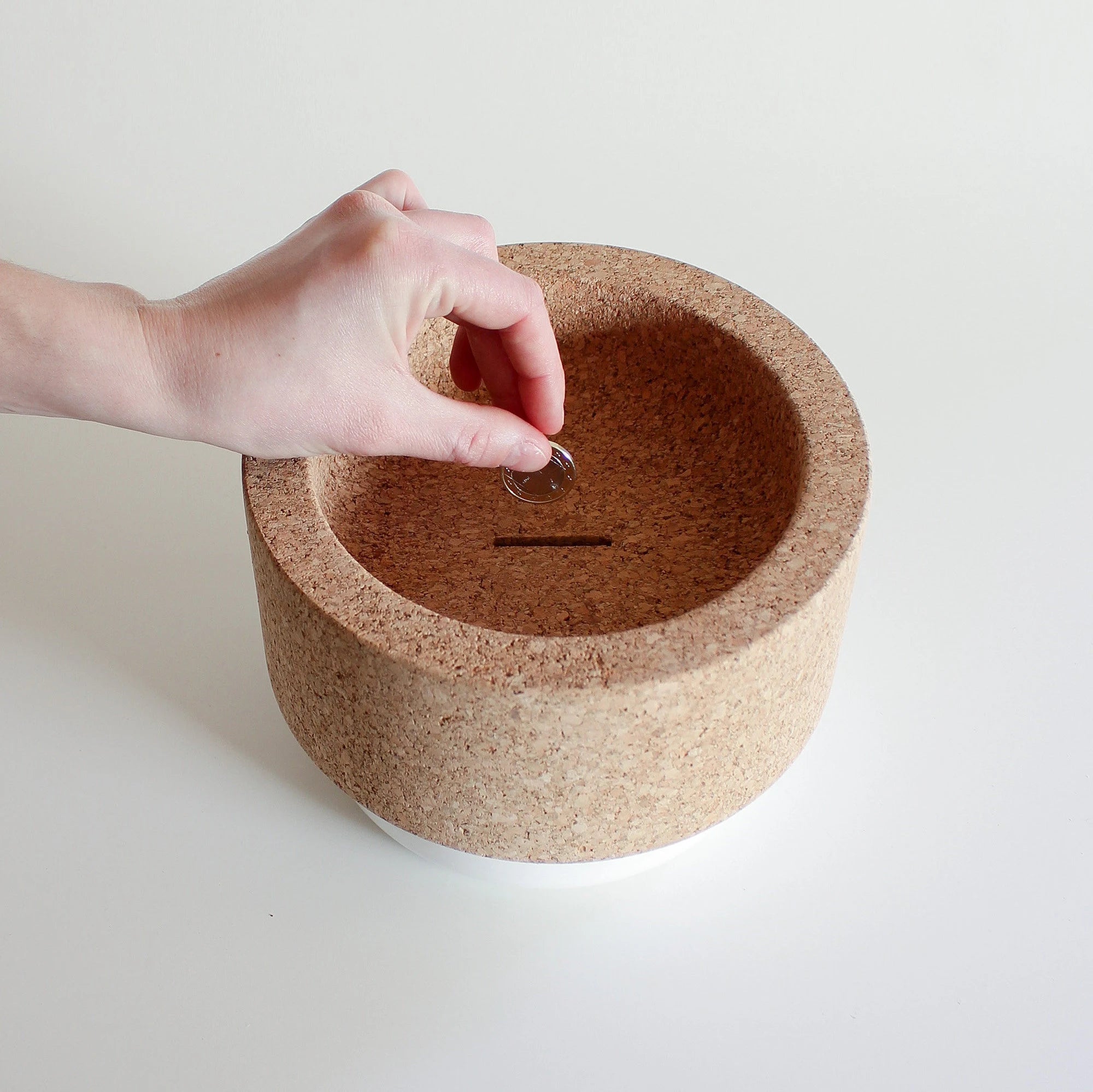Piggy Bank, Pocket Emptier, Cork and White Ceramic - TASCO