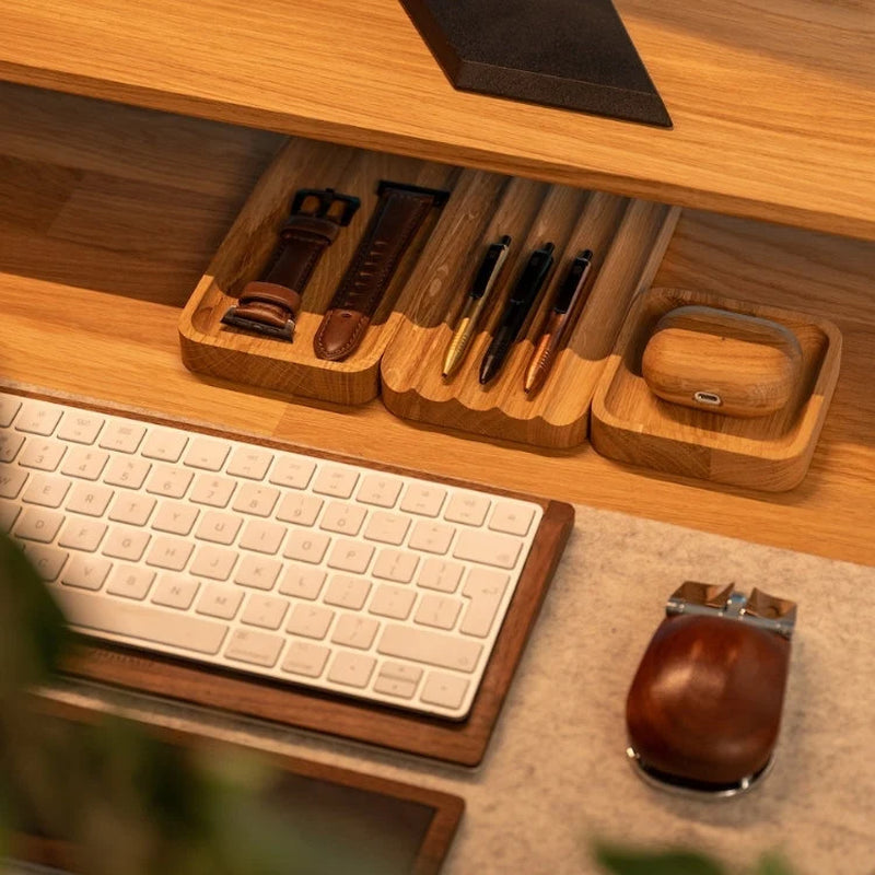Large Wooden Tray, Desk Organization Set, Custom Wood Desk Organizer, Office Desk Accessories, Home Office, Work from Home, Oakyblocks