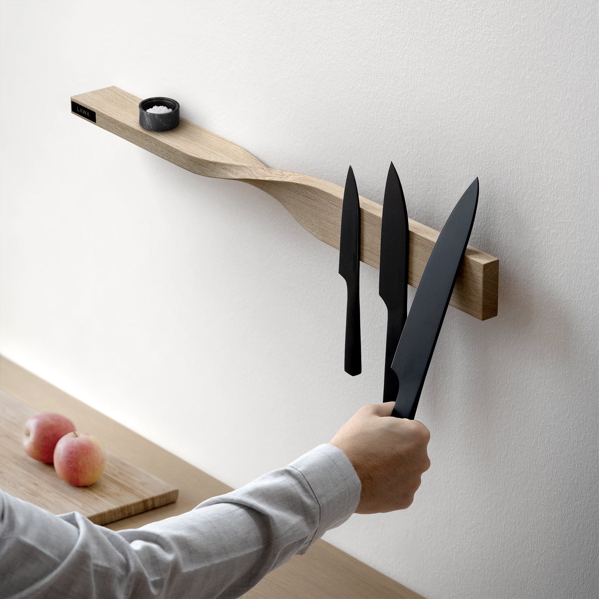 Twist Shelf Oak • Minimalist Wooden Shelf • Magnetic Knife Rack • Natural Oak • Modern Home Decor