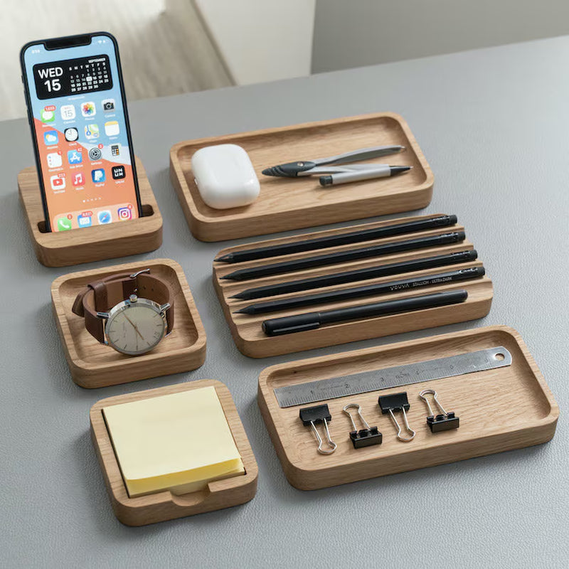 Pen Tray Oakyblocks, Pen Holder, Wooden Desk Organizer, Pen Holder for Desk, Catch All Trinket Tray, Desk Organization Setup, Work from Home