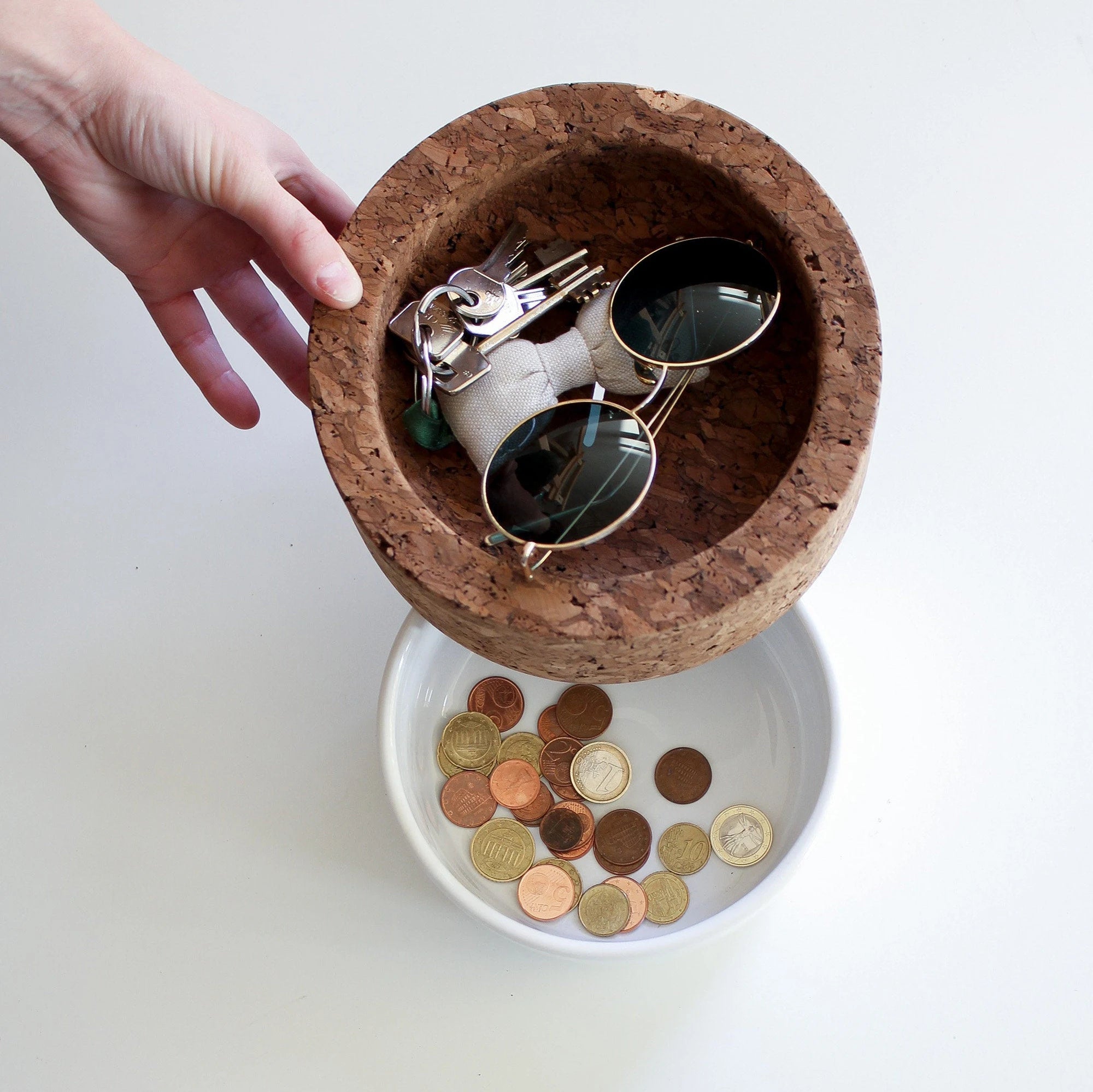 Piggy Bank, Pocket Emptier, Dark Cork and White Ceramic - TASCO