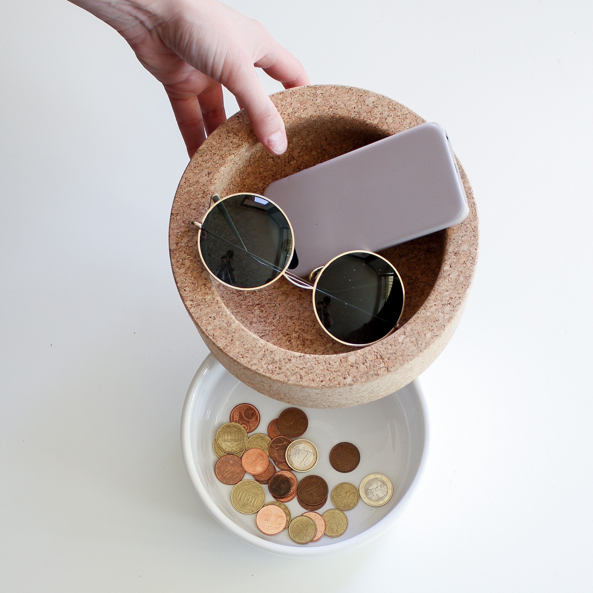 Piggy Bank, Pocket Emptier, Cork and White Ceramic - TASCO