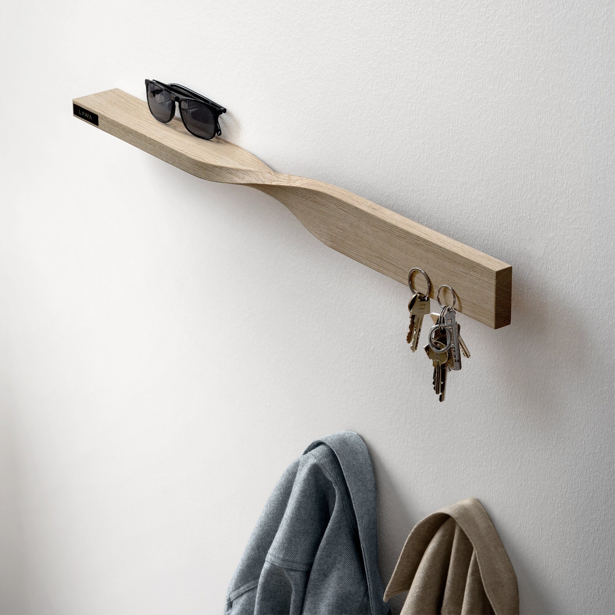 Twist Shelf Oak • Minimalist Wooden Shelf • Magnetic Knife Rack • Natural Oak • Modern Home Decor