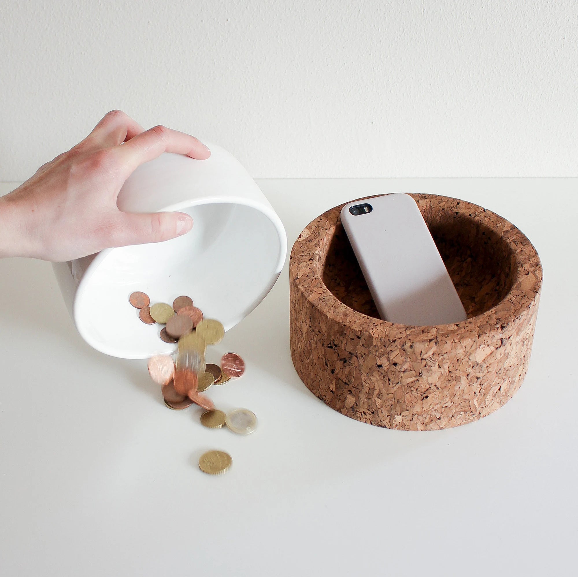 Piggy Bank, Pocket Emptier, Dark Cork and White Ceramic - TASCO