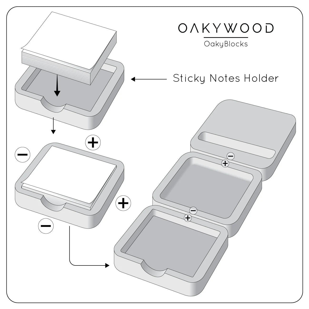 Sticky Notes Holder, Sticky Notes Set, Wooden Desk Tray, Desk Organization Set, Home Office Desk Accessories, Oakyblocks, Gift for Him