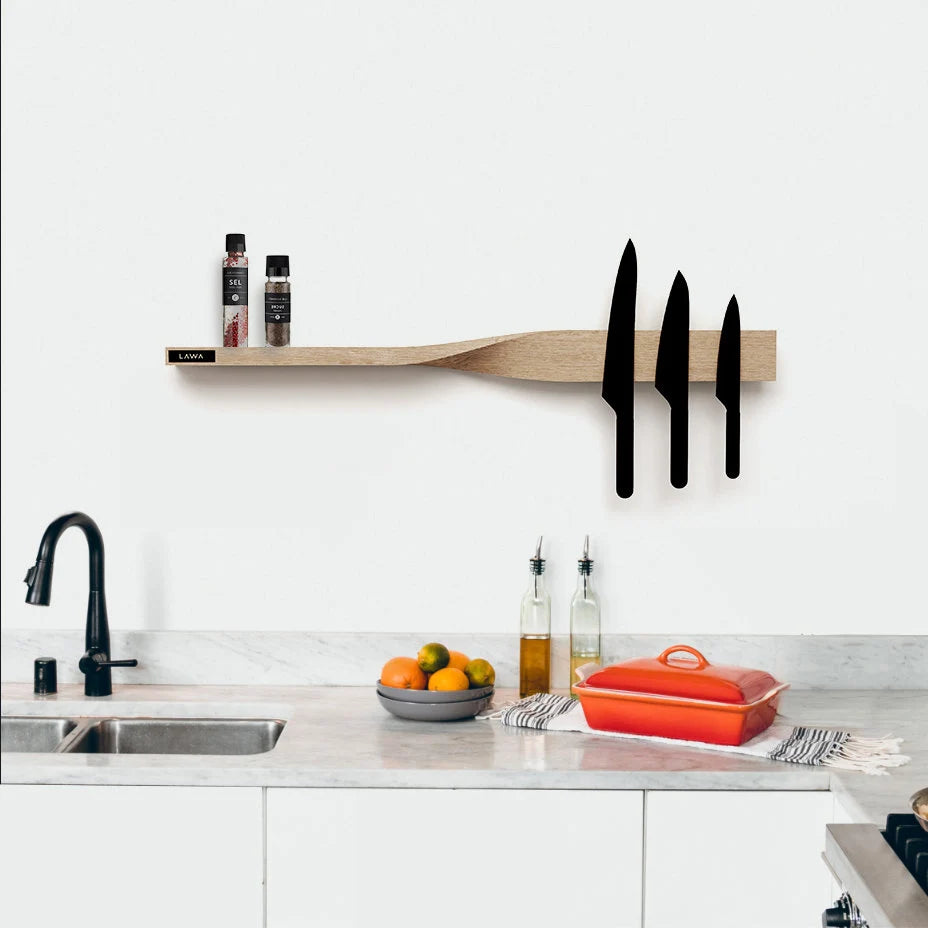 Twist Shelf Oak • Minimalist Wooden Shelf • Magnetic Knife Rack • Natural Oak • Modern Home Decor