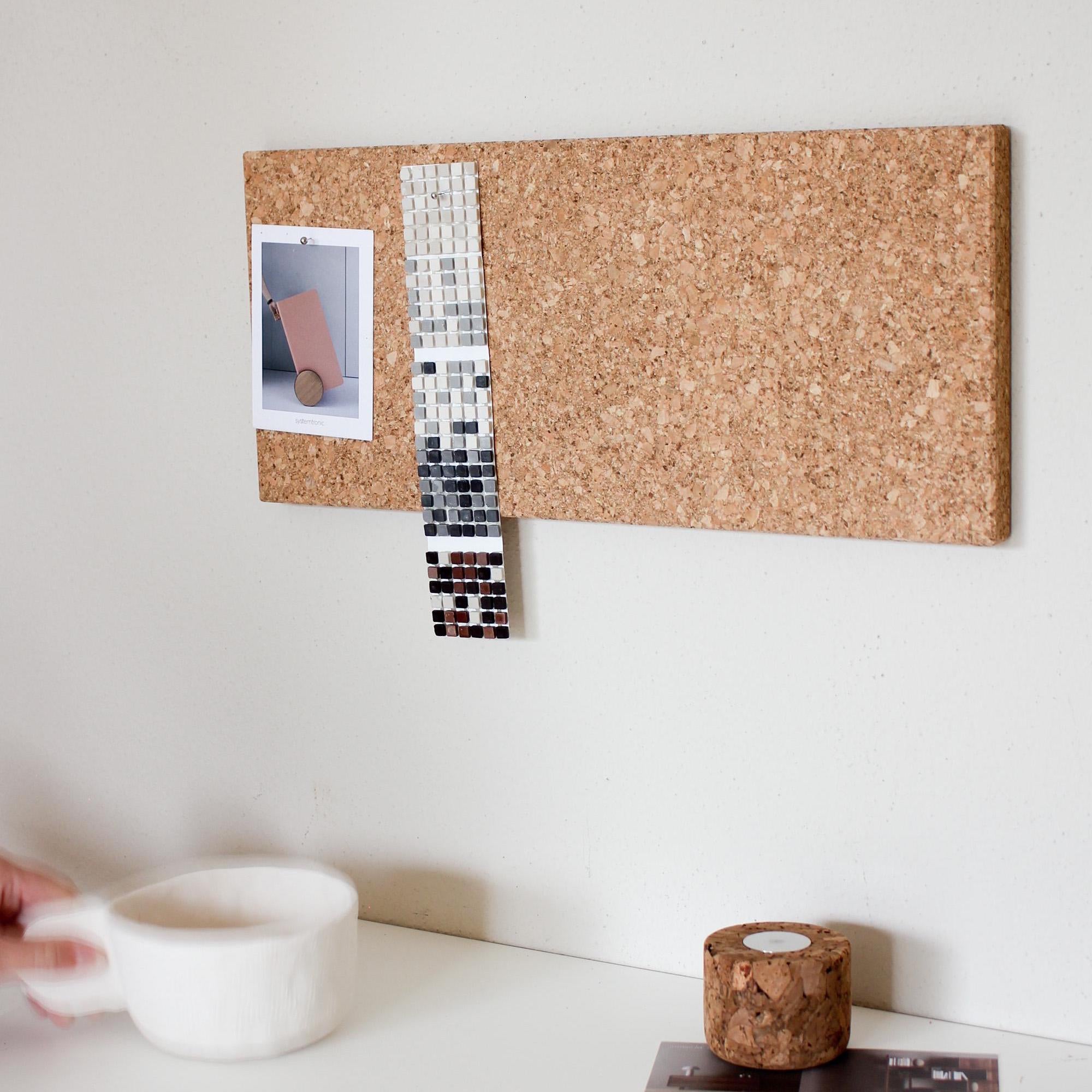 Cork Notice Board, Pin Board, Cork Notice Board, Wall Decor - QUADRO Small 18 X 40 Cm