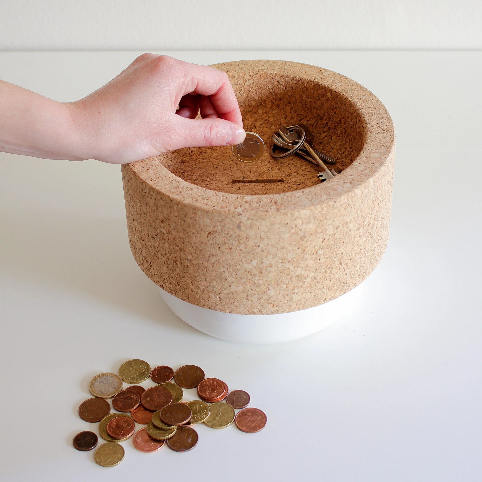Piggy Bank, Pocket Emptier, Cork and White Ceramic - TASCO