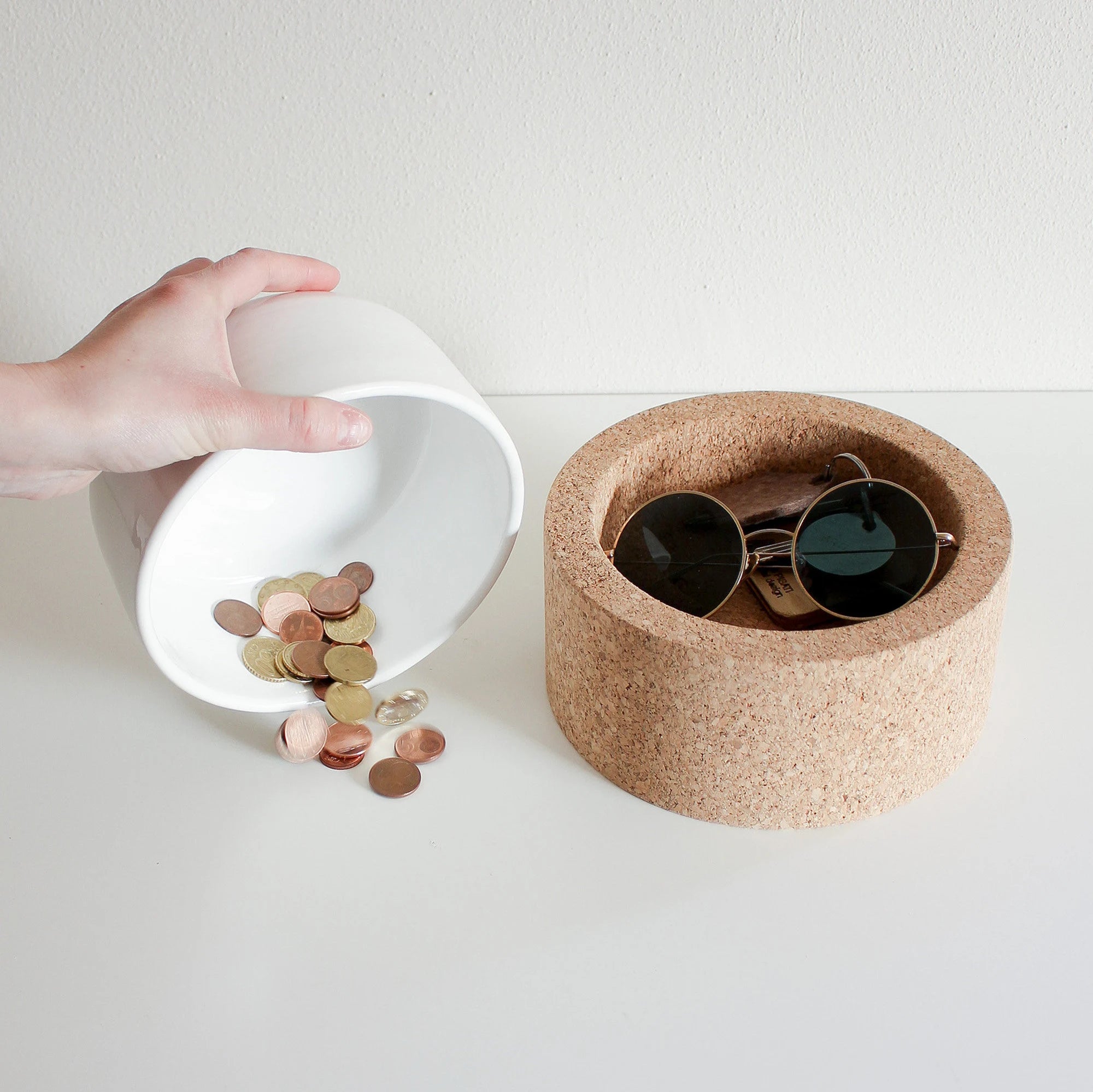 Piggy Bank, Pocket Emptier, Cork and White Ceramic - TASCO
