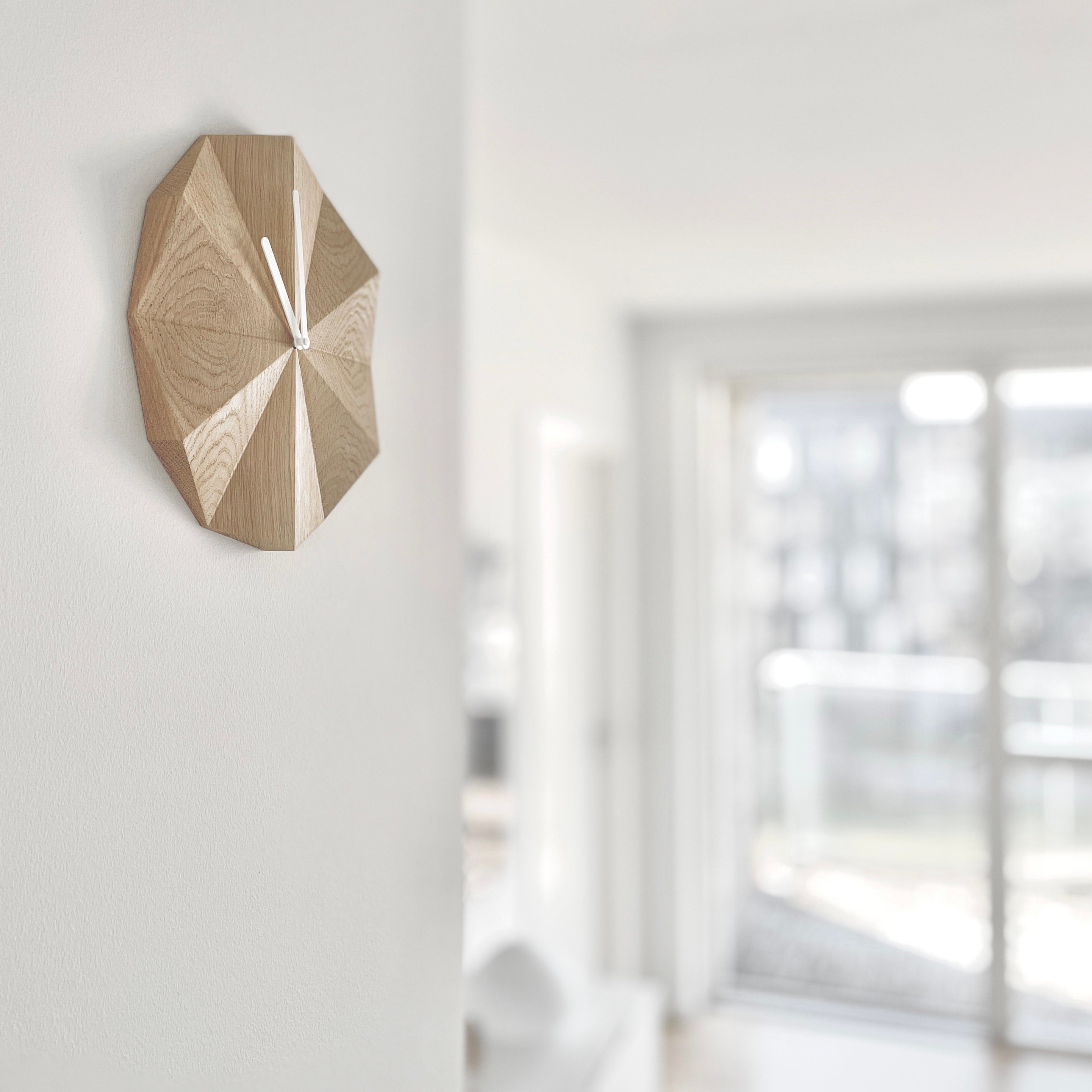 Delta Clock Oak • Minimalist Wooden Wall Clock • Natural Oak • Unique Home Wall Art • Office Decor