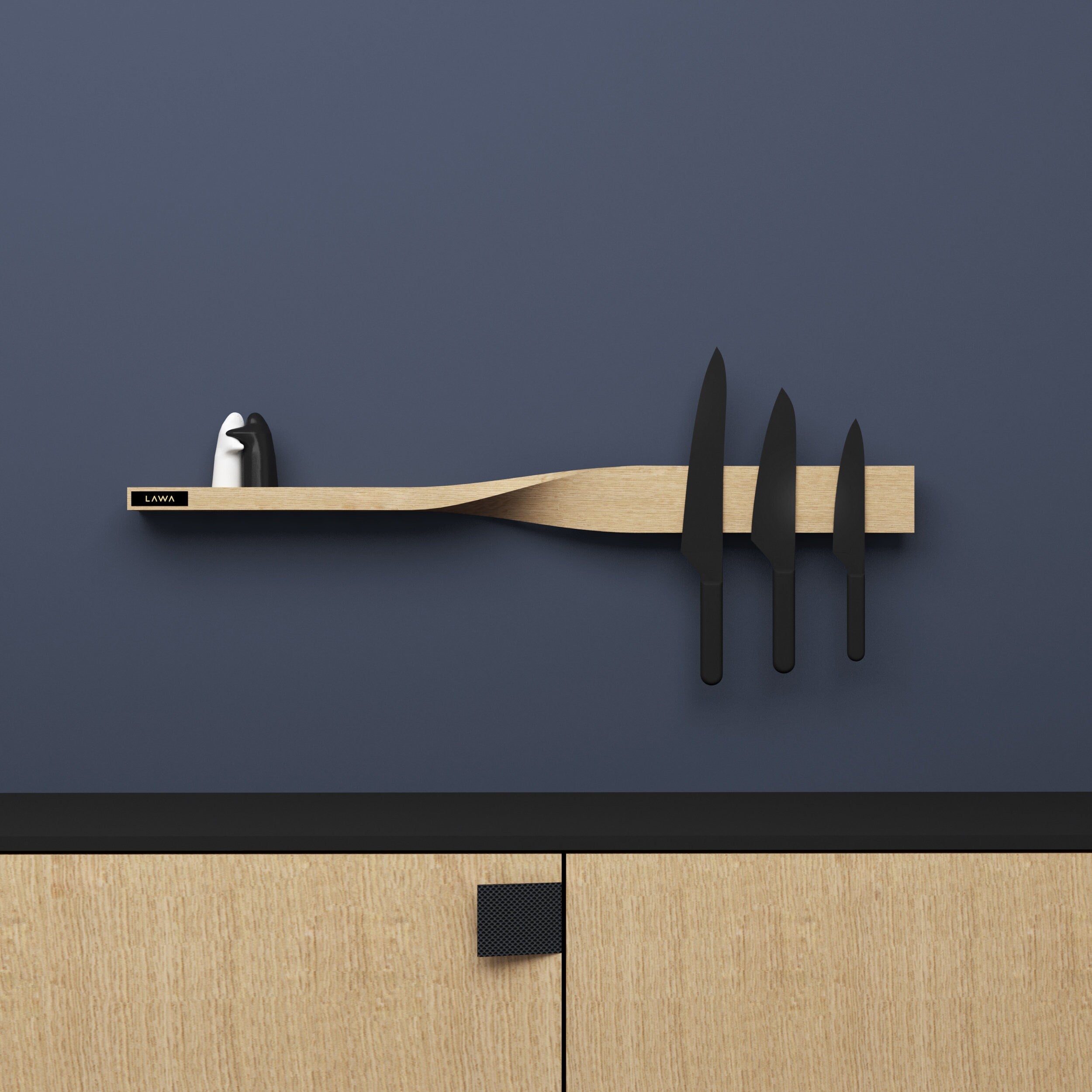 Twist Shelf Oak • Minimalist Wooden Shelf • Magnetic Knife Rack • Natural Oak • Modern Home Decor