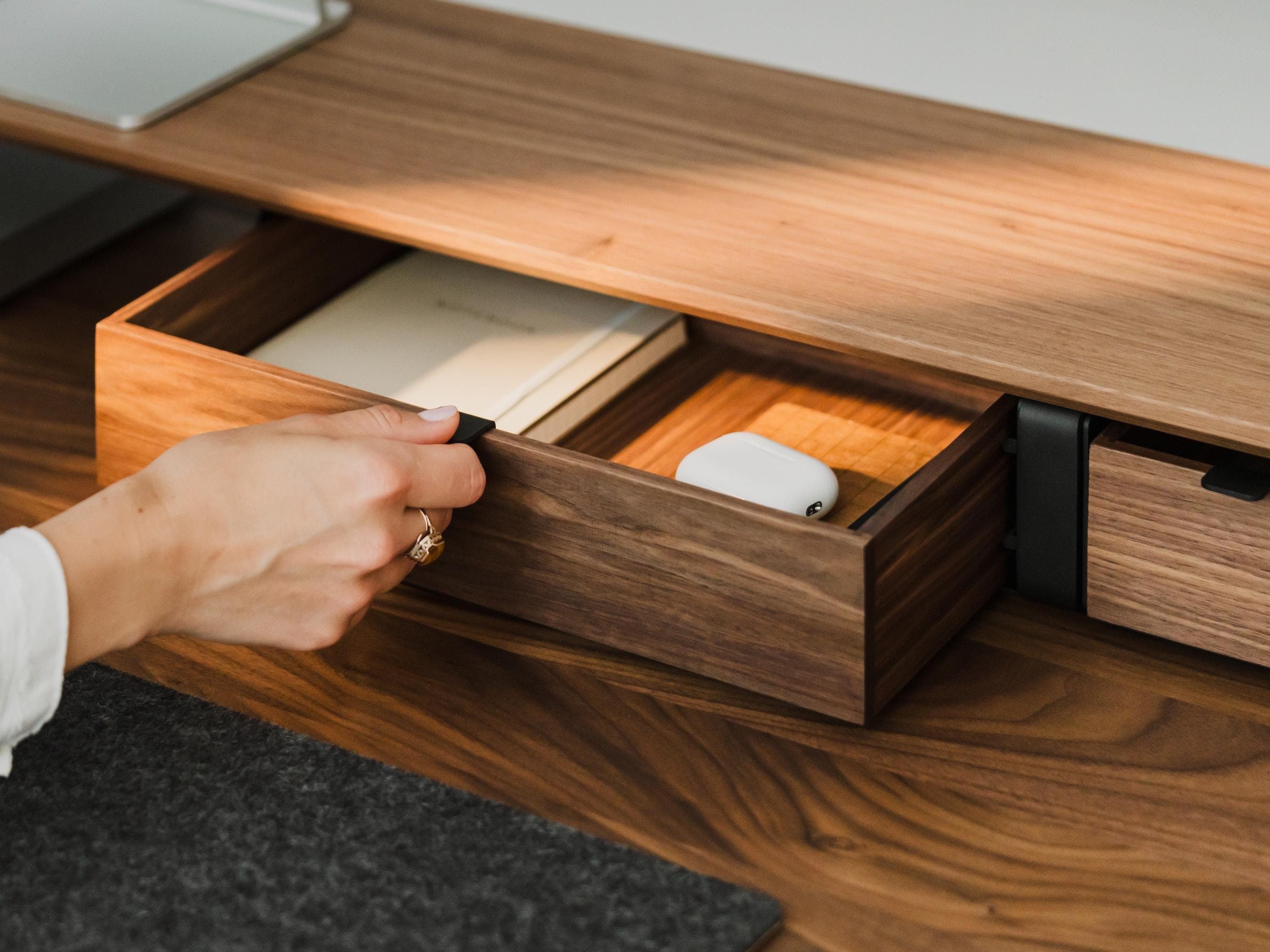 Large Modular Drawers - Black Base - Wooden Desk Drawers for Desk Organization, Compatible with Desk Shelf, Wooden Desk Organizer