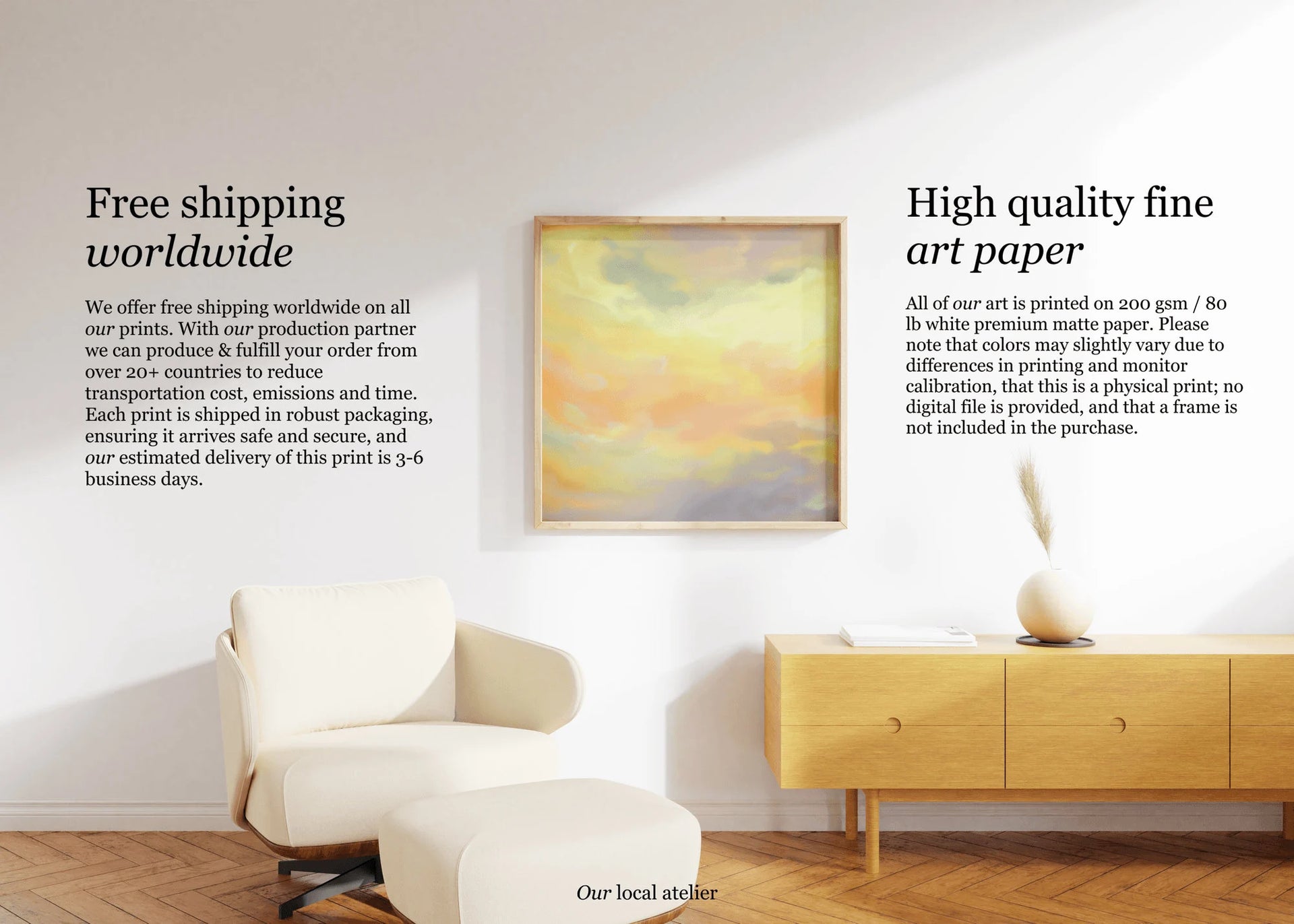 YELLOW SKY PRINT | Ethereal Clouds Poster | Perfect Home Decor Gift | Square Art Print | Our Local Atelier