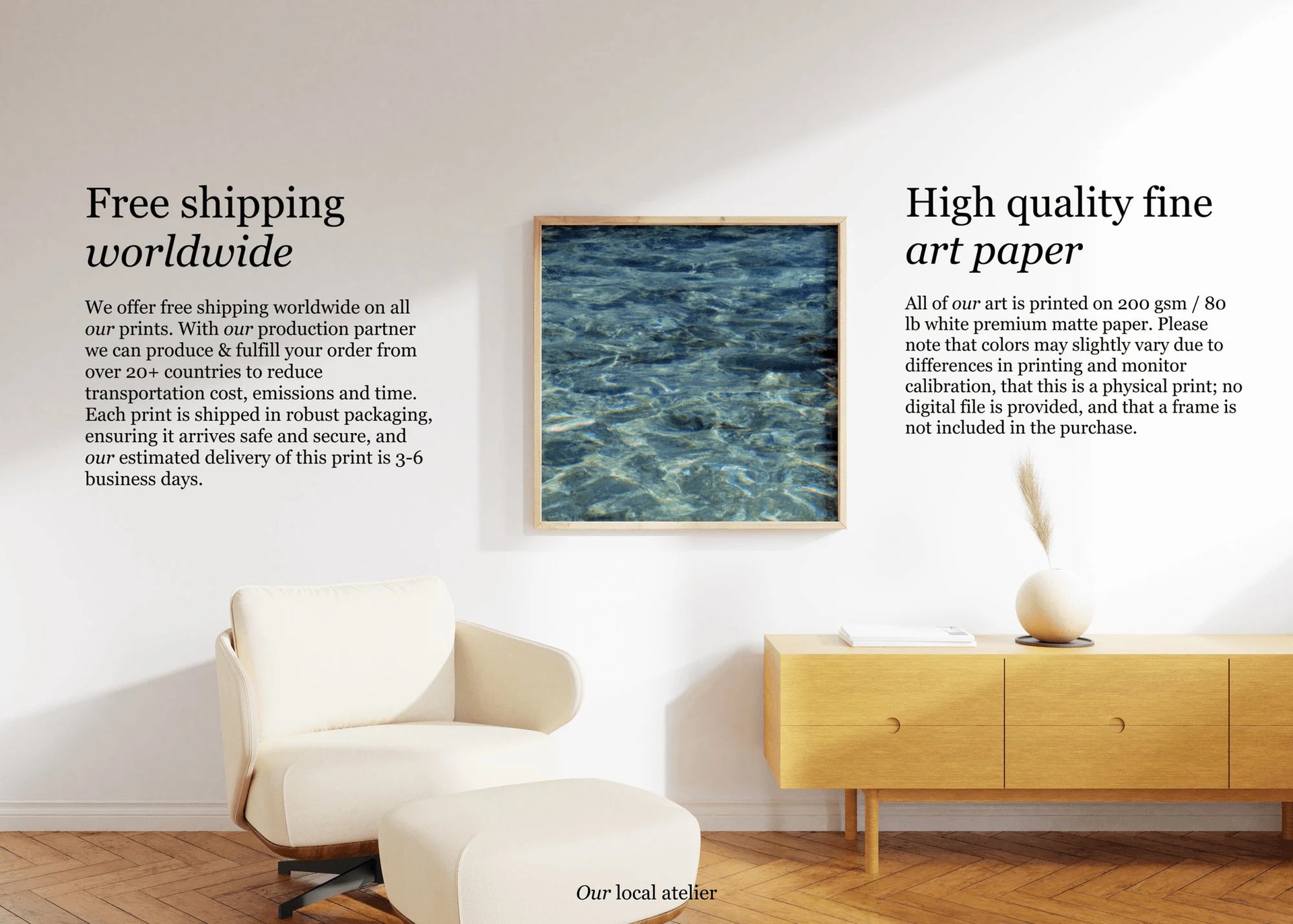 BLUE WATER PRINT | Tranquil Nature Poster | Serene Home Decor Gift | Square Art Print | Our Local Atelier
