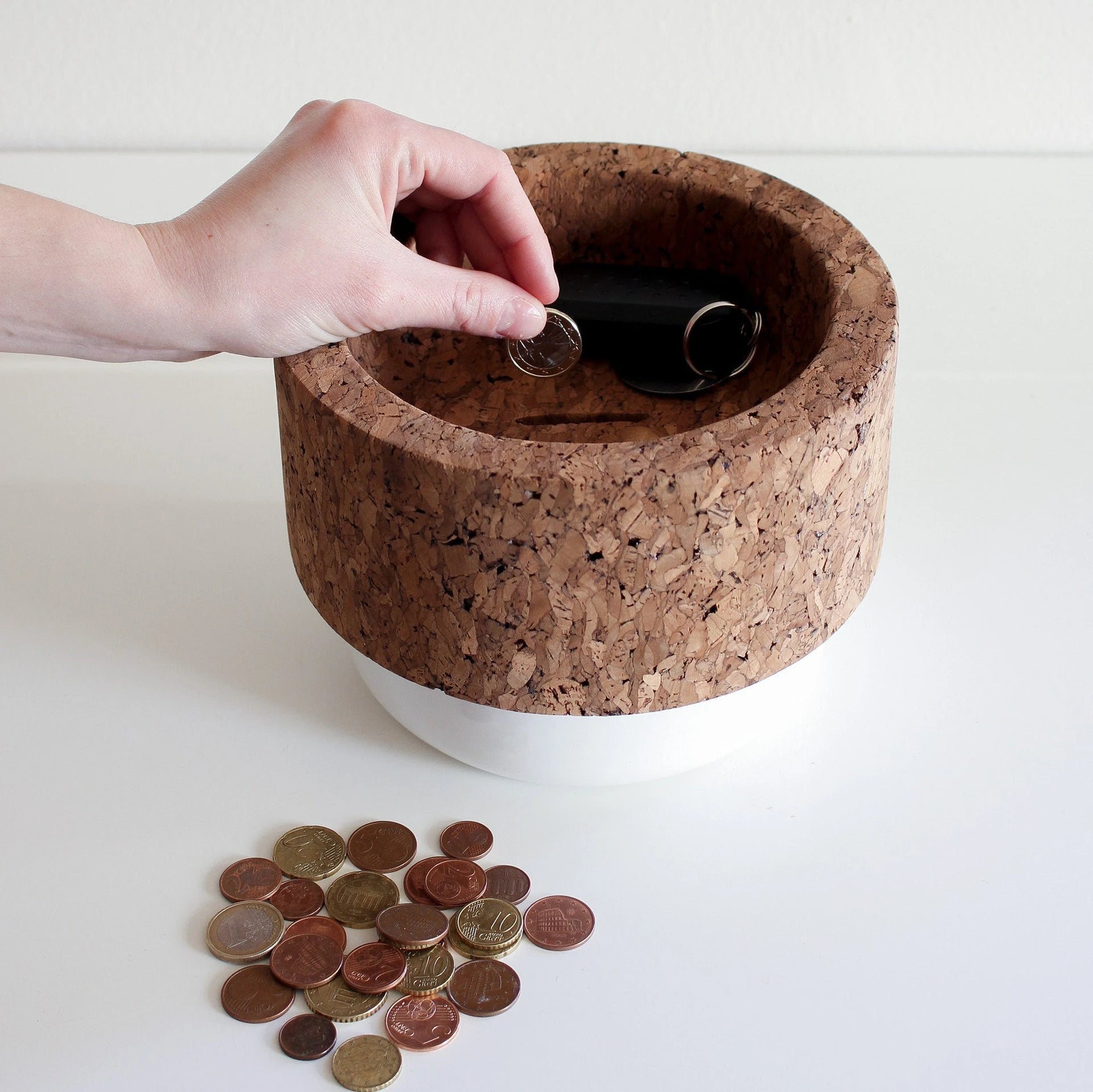 Piggy Bank, Pocket Emptier, Dark Cork and White Ceramic - TASCO