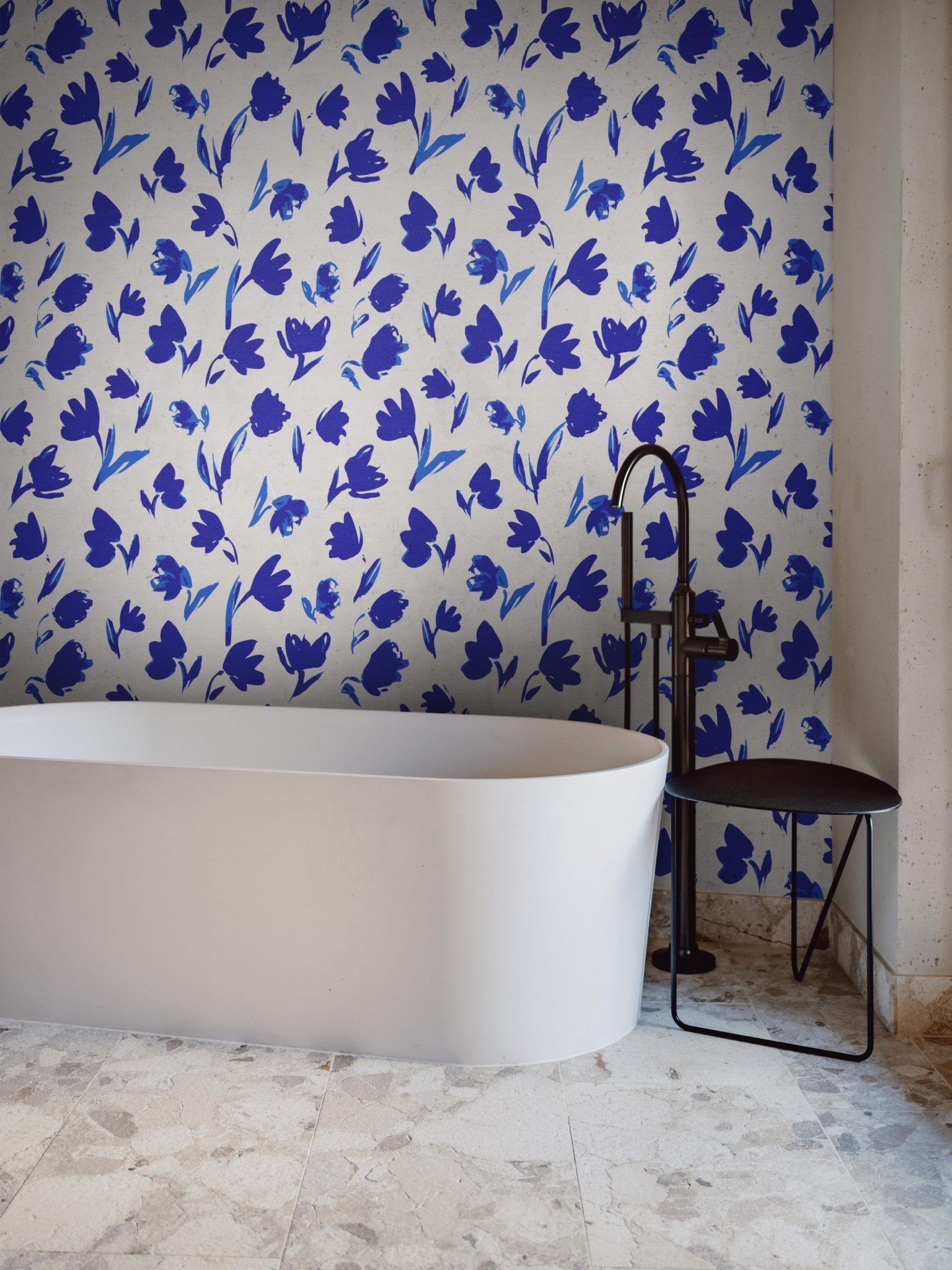 Blue Hand Painted Flowers - Tomono