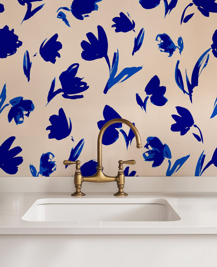 Blue Hand Painted Flowers - Tomono