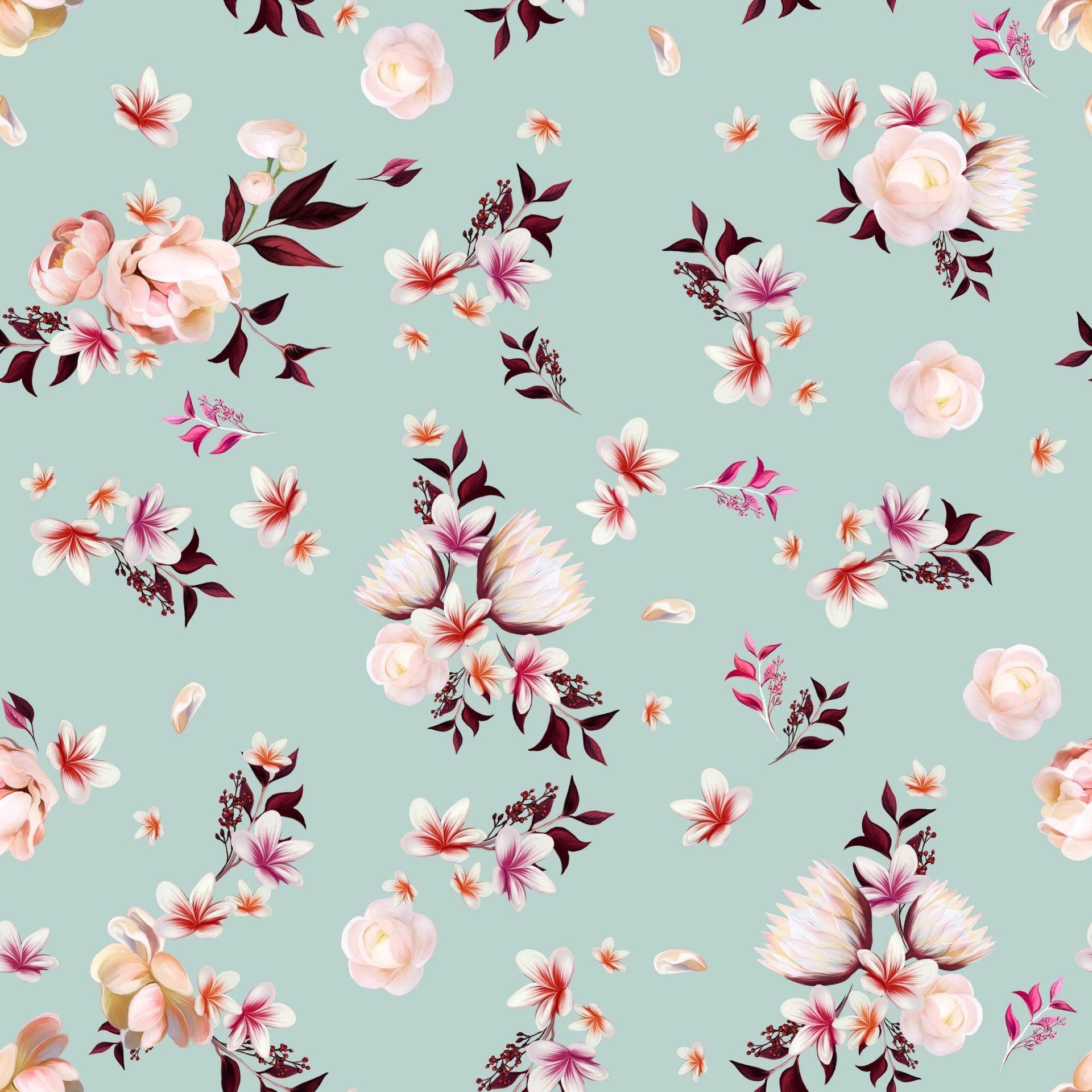 Bright Flowers on Teal