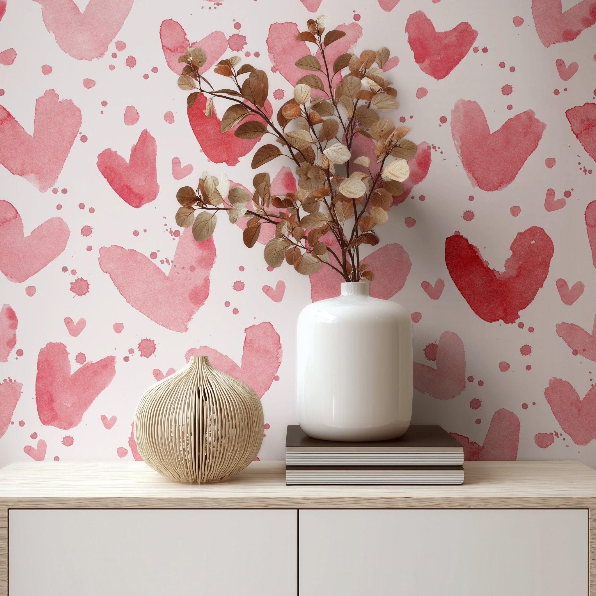 Red Watercolor Hearts - Tomono