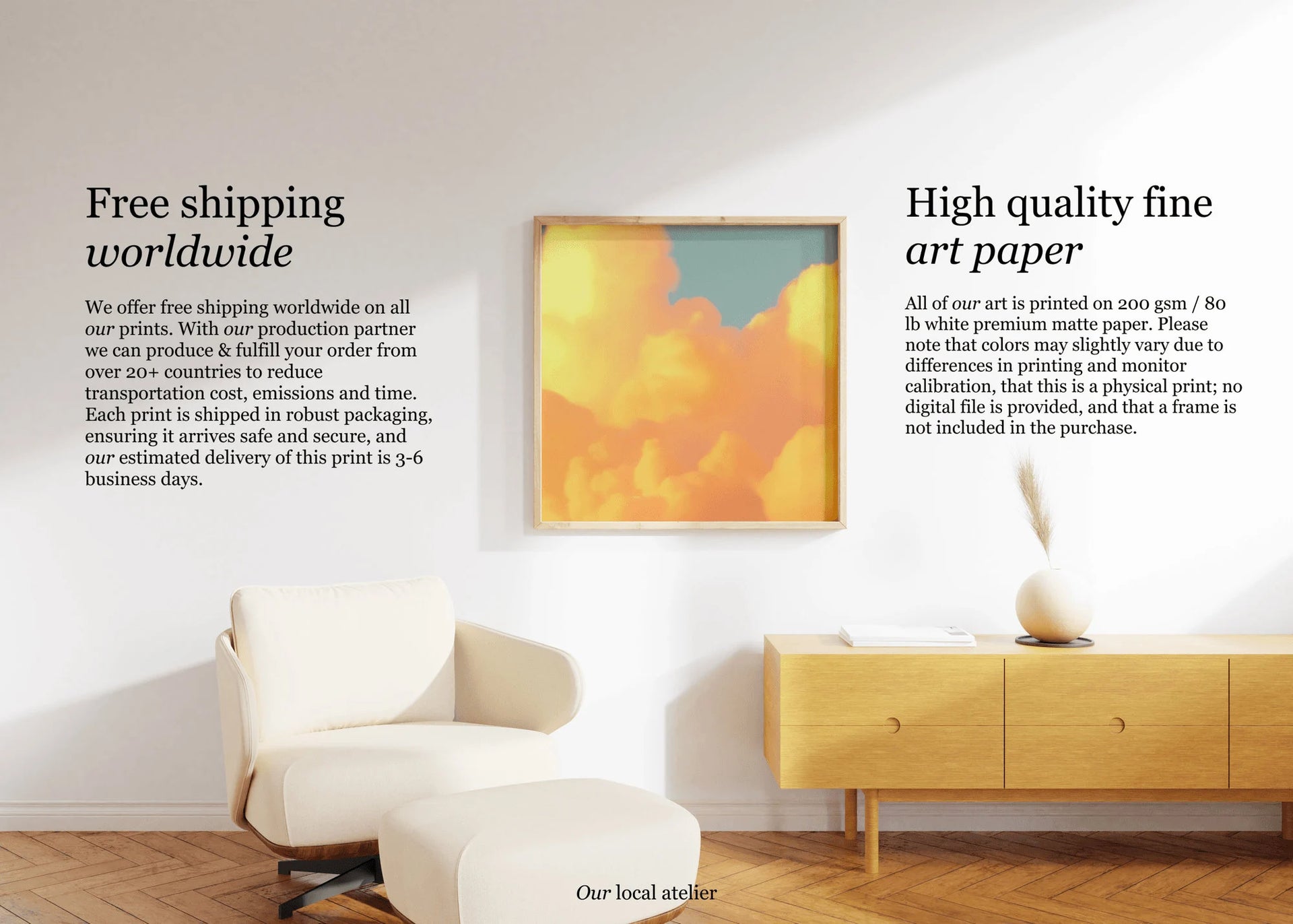 ORANGE CLOUDS PRINT | Color Gradient Print | Abstract Decor Gift | Square Art Print | Our Local Atelier
