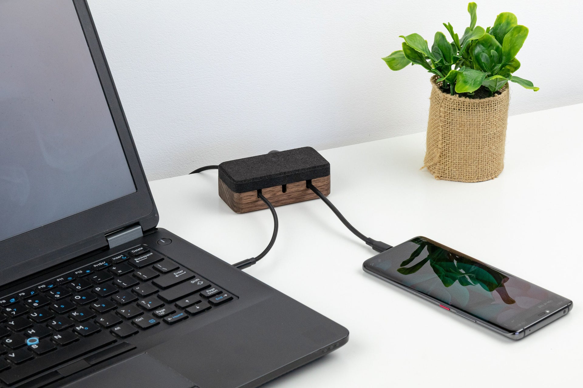 Desk Organizer Gift- Magnetic Walnut Wood Cable and Cord Organizer, 3 Slots with Suction Pads on Bottom, Custom Width, Desk Management
