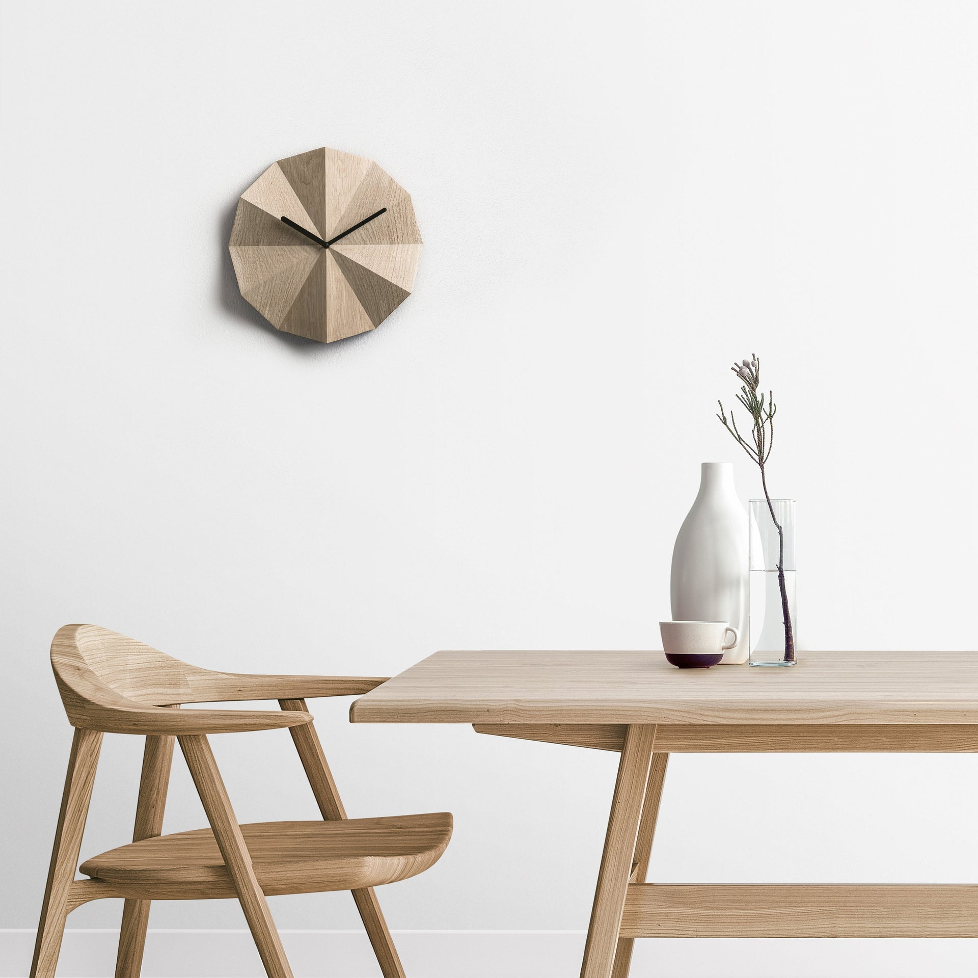 Delta Clock Oak • Minimalist Wooden Wall Clock • Natural Oak • Unique Home Wall Art • Office Decor