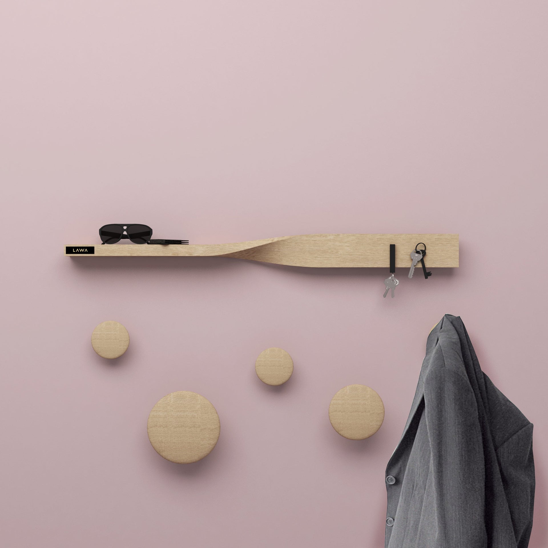 Twist Shelf Oak • Minimalist Wooden Shelf • Magnetic Knife Rack • Natural Oak • Modern Home Decor